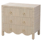 bali & pari Umika Grasscloth Nightstand with Scalloped Base - 3-Drawer Accent Chest with Gold Ring Pulls, Bedroom Storage Table or Side Cabinet