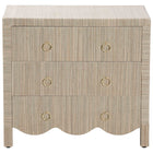 bali & pari Umika Grasscloth Nightstand with Scalloped Base - 3-Drawer Accent Chest with Gold Ring Pulls, Bedroom Storage Table or Side Cabinet