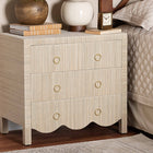 bali & pari Umika Grasscloth Nightstand with Scalloped Base - 3-Drawer Accent Chest with Gold Ring Pulls, Bedroom Storage Table or Side Cabinet