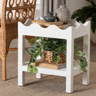 bali & pari Sebastian Grasscloth Scalloped End Table - 2-Tier Accent Table with Open Shelf Storage for Living Room, Bedroom, or Entryway, White