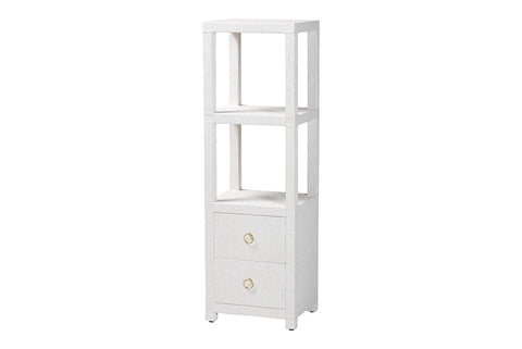 bali & pari Xavier Grasscloth Tall Storage Cabinet - Woven Accent Displaying Tower Bookcase with Open Shelves and Drawers, Space-Saving Organizer for Living Room, Bedroom, or Entryway