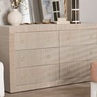 bali & pari Sage Natural Grasscloth Dresser - 6-Drawer Bedroom Storage Cabinet with Gold Ring Pulls, Modern Coastal Chest of Drawers