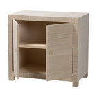 bali & pari Halen Natural Grasscloth Storage Cabinet - Two-Door Console Storage Solution with Gold Ring Pulls, Modern Coastal Organizer for Entryway, Living Room or Bedroom