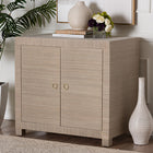 bali & pari Halen Natural Grasscloth Storage Cabinet - Two-Door Console Storage Solution with Gold Ring Pulls, Modern Coastal Organizer for Entryway, Living Room or Bedroom