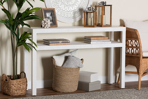 bali & pari Gale Natural Grasscloth Console Table - Two-Tier Entryway Table with Open Shelf, Modern Coastal Accent Table for Living Room or Hallway