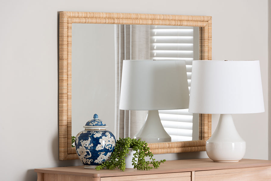 bali & pari Canan Grasscloth Wall Mirror - Handwoven Rectangle Frame Accent Mirror for Bedroom, Entryway, or Living Room
