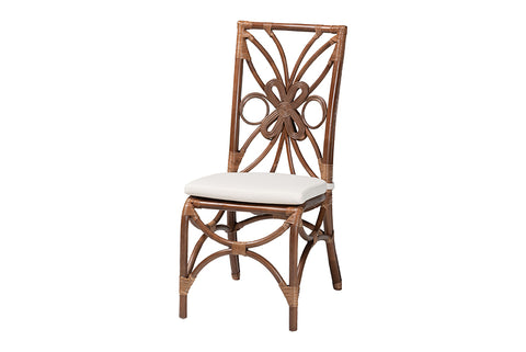 bali & pari Brama Natural Rattan Dining Chair with Decorative Backrest and Cushioned Seat, Boho Coastal Style Seating for Dining Room or Kitchen