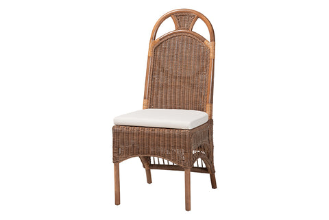 bali & pari Raya Natural Rattan Dining Chair - Handcrafted Wicker Accent Chair with High Arched Back and Cushioned Seat, Boho Coastal Seating for Dining Room or Kitchen