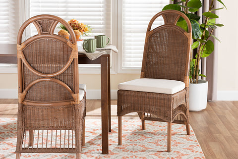 bali & pari Raya Natural Rattan Dining Chair - Handcrafted Wicker Accent Chair with High Arched Back and Cushioned Seat, Boho Coastal Seating for Dining Room or Kitchen