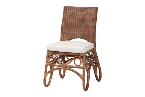 bali & pari Rivan Natural Rattan Dining Chair - Handcrafted Wicker Accent Chair with Woven Back and Cushioned Seat, Boho Coastal Seating for Dining Room or Kitchen