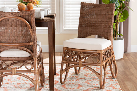bali & pari Rivan Natural Rattan Dining Chair - Handcrafted Wicker Accent Chair with Woven Back and Cushioned Seat, Boho Coastal Seating for Dining Room or Kitchen