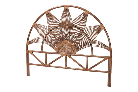 bali & pari Jasmine Natural Rattan Headboard with Sunburst Design - Boho Coastal Style Standalone Headboard, Light Brown, King