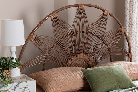 bali & pari Jasmine Natural Rattan Headboard with Sunburst Design - Boho Coastal Style Standalone Headboard, Light Brown, Queen