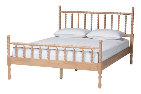Baxton Studio Laurent Platform Bed - Spindle Bed Frame with Bamboo-Style Turned Posts, Cottage Farmhouse Bedroom Furniture, Queen