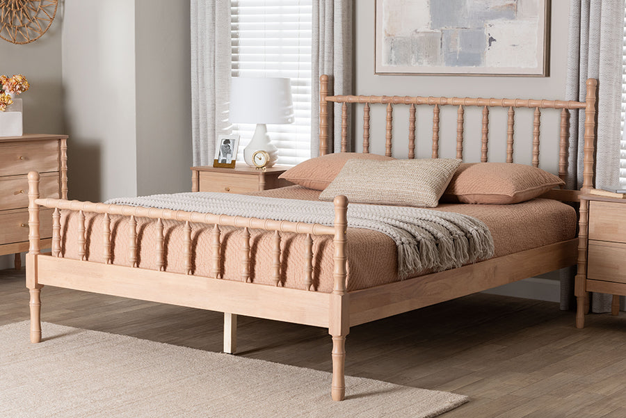Baxton Studio Laurent Platform Bed - Spindle Bed Frame with Bamboo-Style Turned Posts, Cottage Farmhouse Bedroom Furniture, Queen