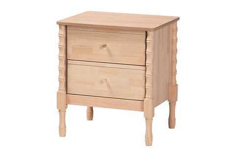 Baxton Studio Laurent Nightstand - 2-Drawer Bedside Table with Bamboo-Style Turned Legs, Cottage Farmhouse End Table for Bedroom
