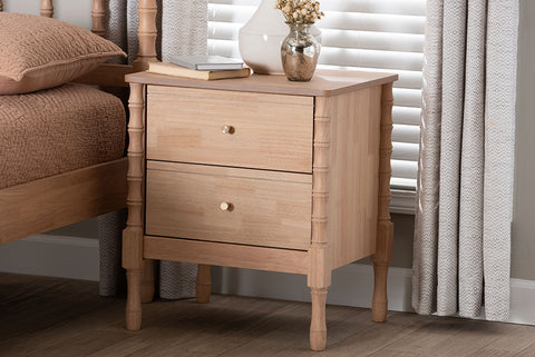 Baxton Studio Laurent Nightstand - 2-Drawer Bedside Table with Bamboo-Style Turned Legs, Cottage Farmhouse End Table for Bedroom