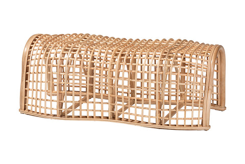 bali & pari Daiki Natural Rattan Bench with Curved Frame - Lightweight Decorative Accent Seating for Entryway, Bedroom, or Living Room