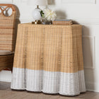 bali & pari Palm Scallop Natural Rattan Console Table - Handwoven Wicker Accent Table, Coastal & Boho Decor, Rectangle 36", Two-Tone White/Natural