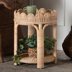 bali & pari Latoya Natural Rattan End Table - Handwoven Wicker 2-Tier Side Table with Scalloped Border for Living Room or Bedroom