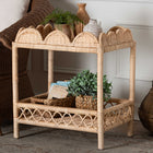 bali & pari Eloisa Natural Rattan End Table - Handwoven Wicker 2-Tier Side Table with Scalloped Border for Living Room or Bedroom