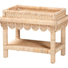 bali & pari Weyman Scalloped Rattan End Table with Removable Tray Top - Handwoven Rattan Accent Table with Shelf, Coastal Boho Style Side Table for Living Room or Bedroom
