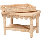 bali & pari Weyman Scalloped Rattan End Table with Removable Tray Top - Handwoven Rattan Accent Table with Shelf, Coastal Boho Style Side Table for Living Room or Bedroom