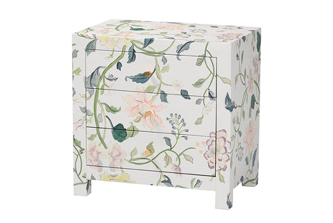 Baxton Studio Connery Floral  End Table - 3-Drawer Decorative Accent Storage Cabinet