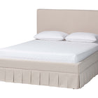 Baxton Studio Astin Platform Bed with Pleated Skirt- Fabric Upholstered Bed Frame with Panel Headboard, Queen