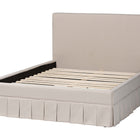 Baxton Studio Astin Platform Bed with Pleated Skirt- Fabric Upholstered Bed Frame with Panel Headboard, Queen
