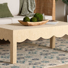 bali & pari Mason Natural Grasscloth Coffee Table - Rectangular Accent Table with Scalloped Apron, Modern Coastal Living Room Centerpiece