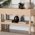 bali & pari Mason Natural Grasscloth Console Table - Two-Tier Entryway Table with Scalloped Apron, Modern Coastal Accent Table for Living Room or Hallway