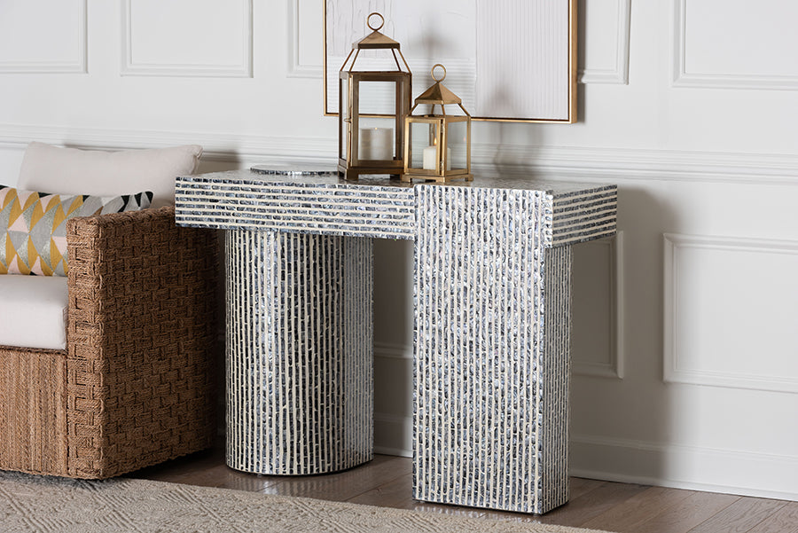 bali & pari Tawana Capiz Shell Console Table with Geometric Pattern - Modern Decorative Accent Table for Entryway or Living Room
