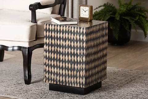 bali & pari Paulo Decorative End Table with Bamboo Diamond Pattern - Modern Accent Side Table for Living Room or Bedroom, Square
