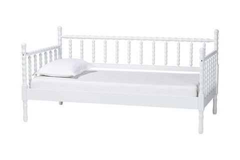 Baxton Studio Laurent Daybed - Spindle Platform Bed Frame with Bamboo-Style Turned Posts, Classic Cottage Farmhouse Furniture, Twin, White