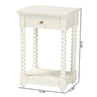 Baxton Studio Terentia Nightstand with Bobbin Legs - 1-Drawer Bedroom Side Table with Storage Shelf, White