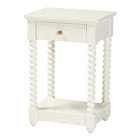 Baxton Studio Terentia Nightstand with Bobbin Legs - 1-Drawer Bedroom Side Table with Storage Shelf, White