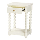 Baxton Studio Terentia Nightstand with Bobbin Legs - 1-Drawer Bedroom Side Table with Storage Shelf, White