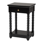 Baxton Studio Terentia Nightstand with Bobbin Legs - 1-Drawer Bedroom Side Table with Storage Shelf, Black