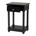 Baxton Studio Terentia Nightstand with Bobbin Legs - 1-Drawer Bedroom Side Table with Storage Shelf, Black