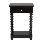 Baxton Studio Terentia Nightstand with Bobbin Legs - 1-Drawer Bedroom Side Table with Storage Shelf, Black