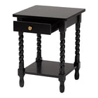 Baxton Studio Niklas Nightstand with Twisted Legs - 1-Drawer Bedroom Side Table with Storage Shelf, Black