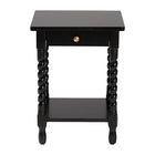Baxton Studio Niklas Nightstand with Twisted Legs - 1-Drawer Bedroom Side Table with Storage Shelf, Black