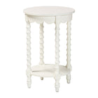 Baxton Studio Sally Round Nightstand with Bamboo Inspired Legs - Scalloped Bedroom Side Table with Open Shelf, White
