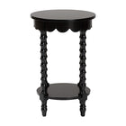 Baxton Studio Sally Round Nightstand with Bamboo Inspired Legs - Scalloped Bedroom Side Table with Open Shelf, Black