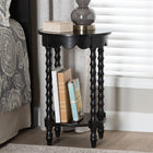 Baxton Studio Sally Round Nightstand with Bamboo Inspired Legs - Scalloped Bedroom Side Table with Open Shelf, Black