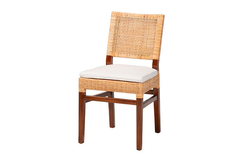 bali & pari Lesia Natural Rattan Dining Chair with Cushion - Handwoven Wicker Side Chair with Mahogany Wood Frame, Coastal Boho Style Seating for Kitchen or Dining Room