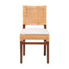 bali & pari Lesia Natural Rattan Dining Chair with Cushion - Handwoven Wicker Side Chair with Mahogany Wood Frame, Coastal Boho Style Seating for Kitchen or Dining Room