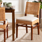 bali & pari Lesia Natural Rattan Dining Chair with Cushion - Handwoven Wicker Side Chair with Mahogany Wood Frame, Coastal Boho Style Seating for Kitchen or Dining Room