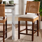 bali & pari Lesia Natural Rattan Counter Stool with Cushion - Handwoven Wicker Stool with Mahogany Wood Frame, Coastal Boho Style for Kitchen Island or Bar Seating